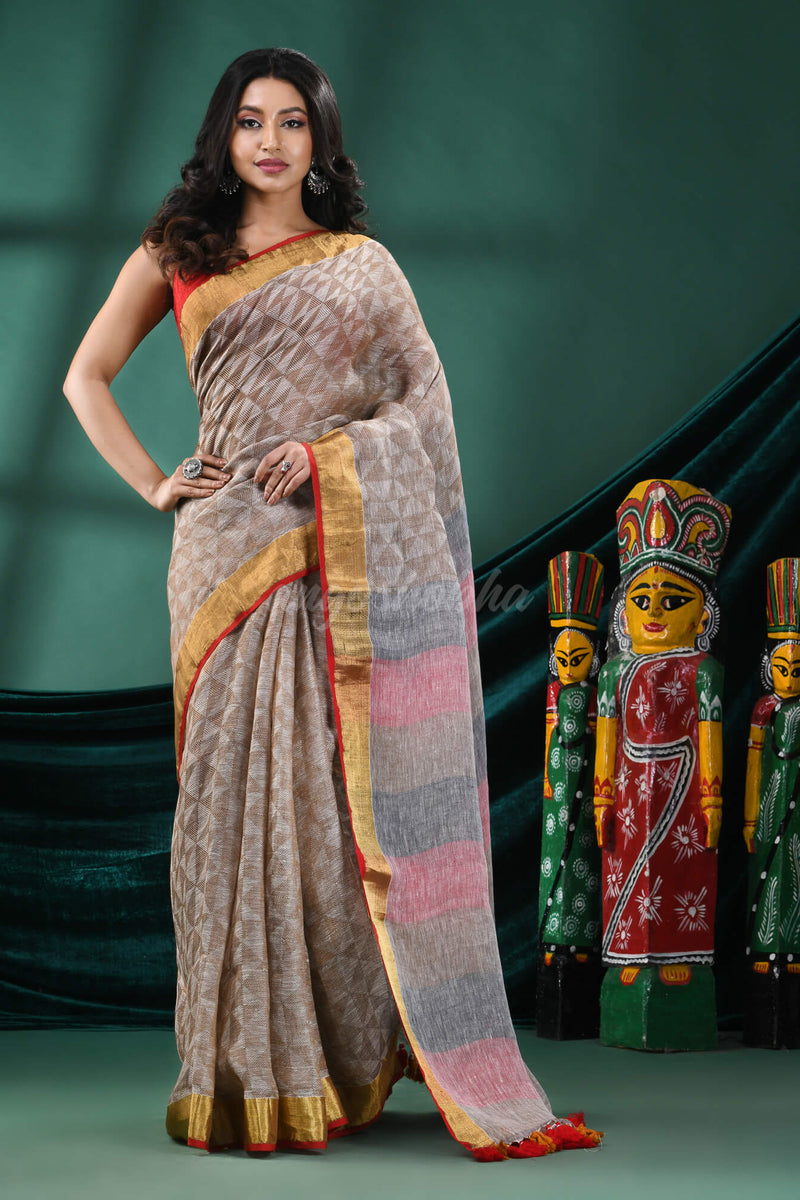 Brown Linen Handloom Saree