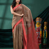 Brown Linen Handloom Saree