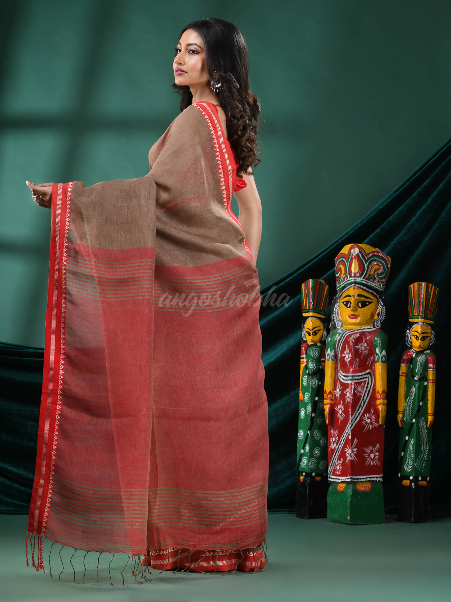 Brown Linen Handloom Saree