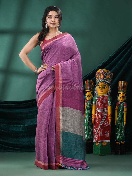 Purple Linen Handloom Saree