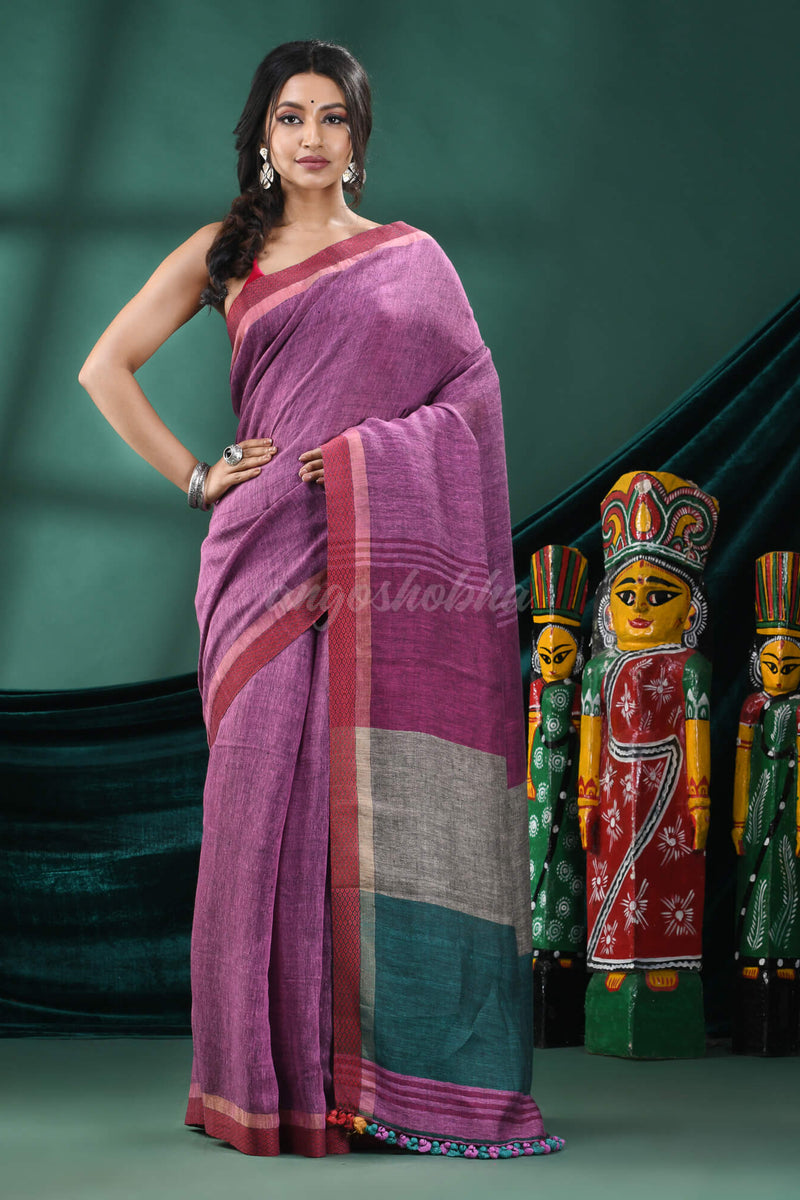 Purple Linen Handloom Saree