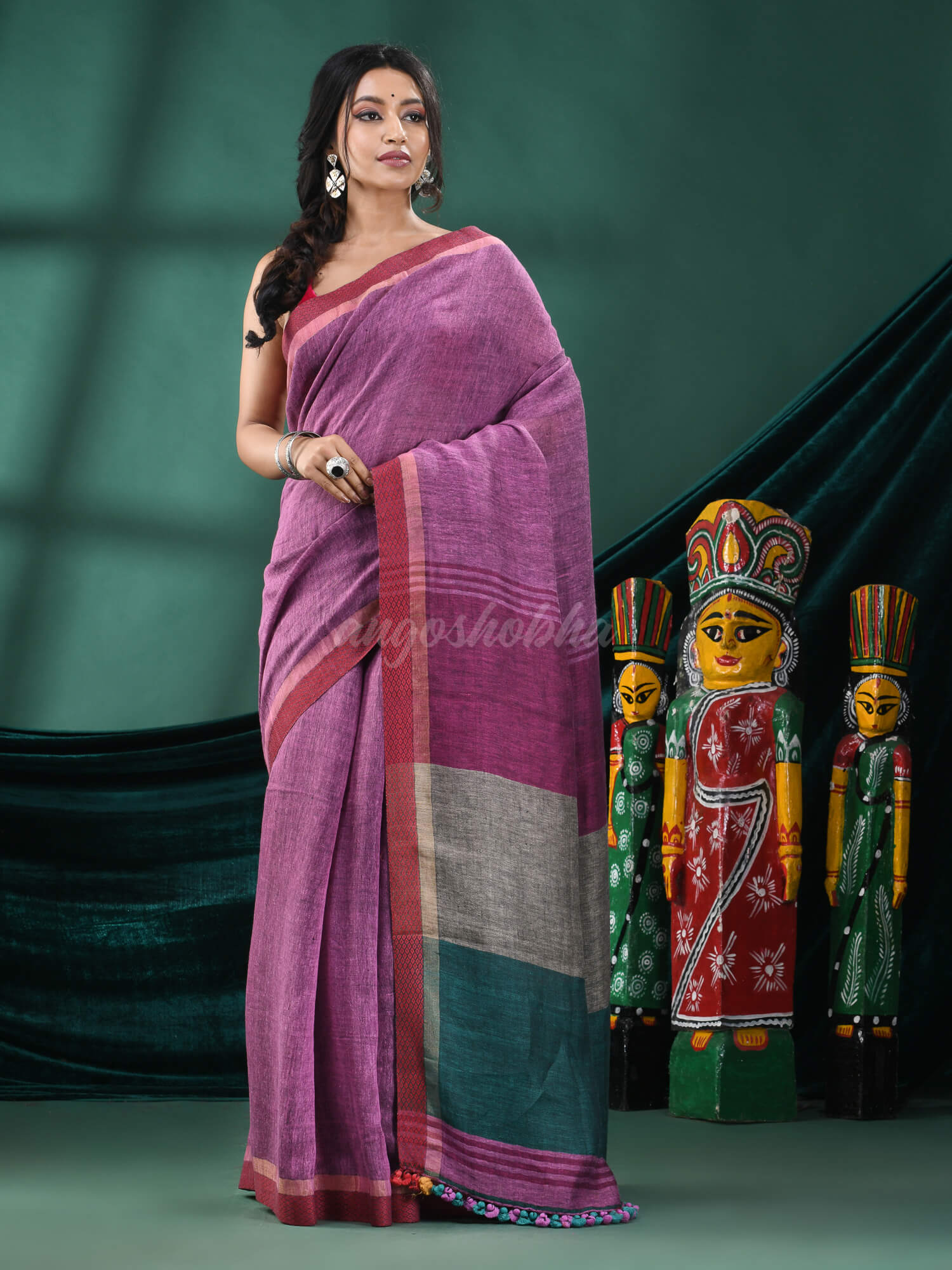 Purple Linen Handloom Saree