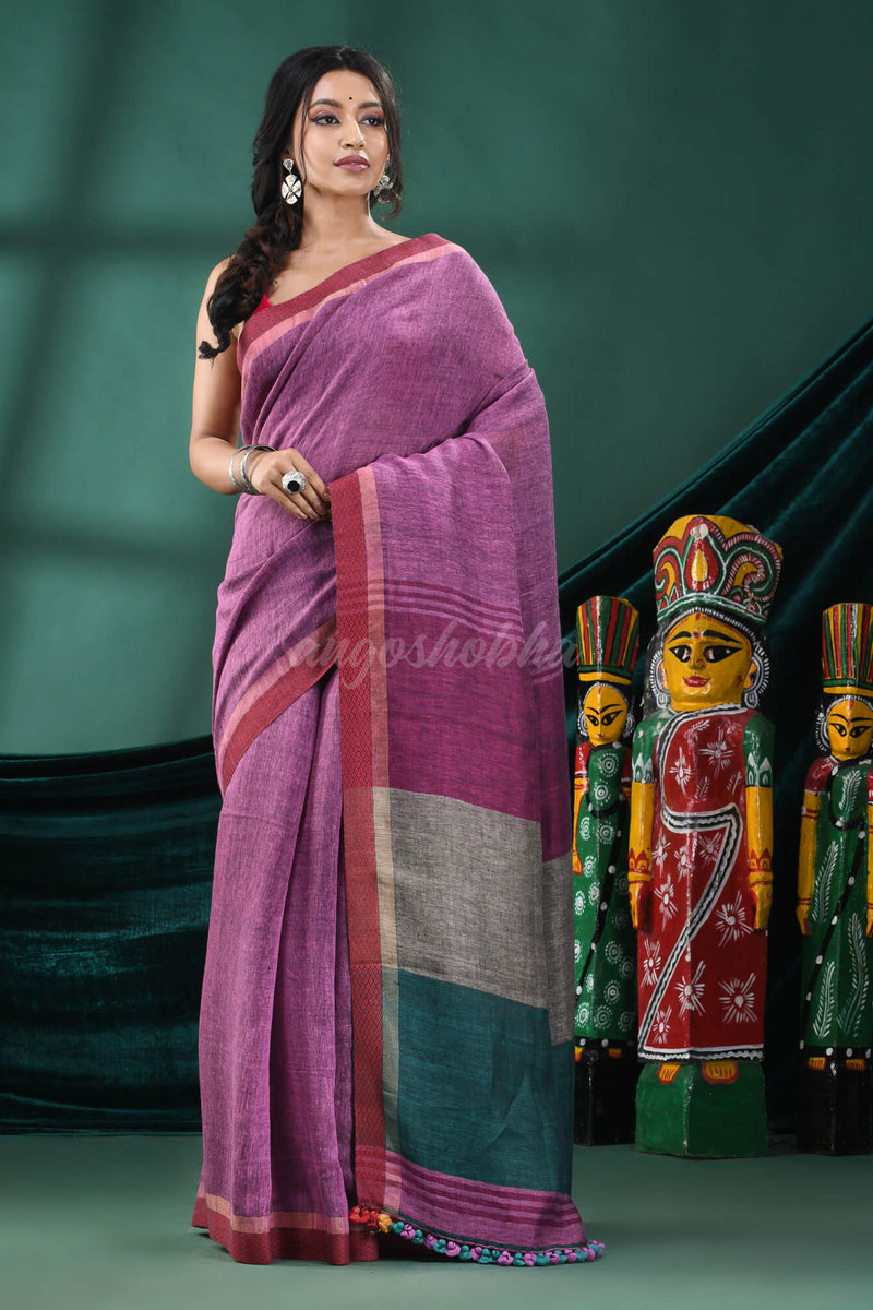 Purple Linen Handloom Saree