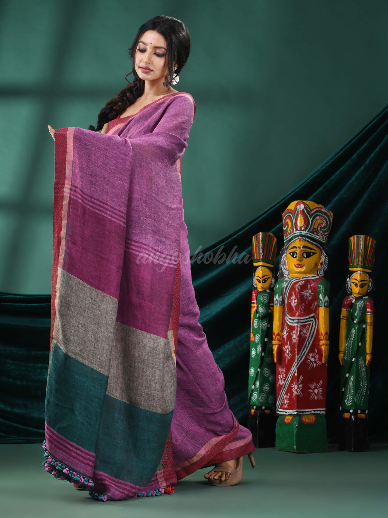 Purple Linen Handloom Saree