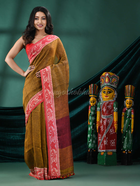 Mustard Linen Handloom Saree