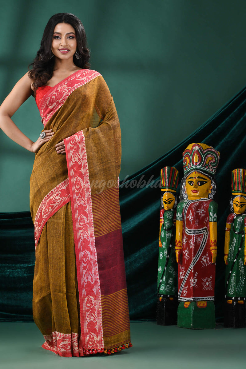 Mustard Linen Handloom Saree