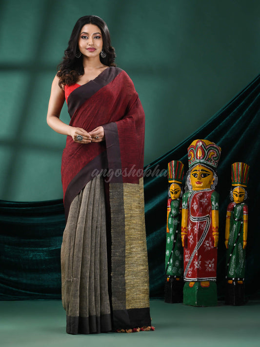 Maroon Linen Handloom Saree