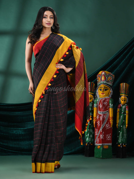 Black Linen Handloom Saree