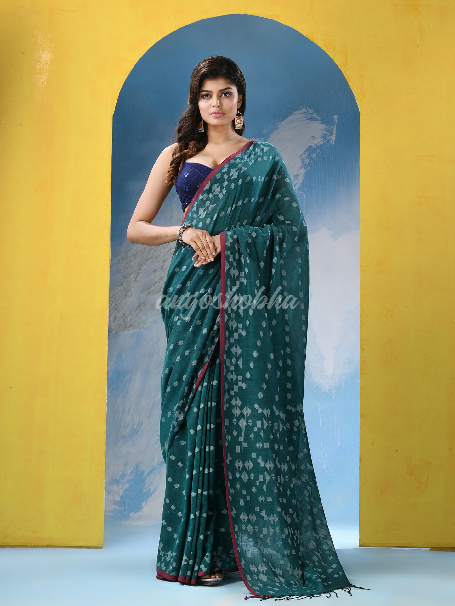 Minte Green Cotton Handloom Saree