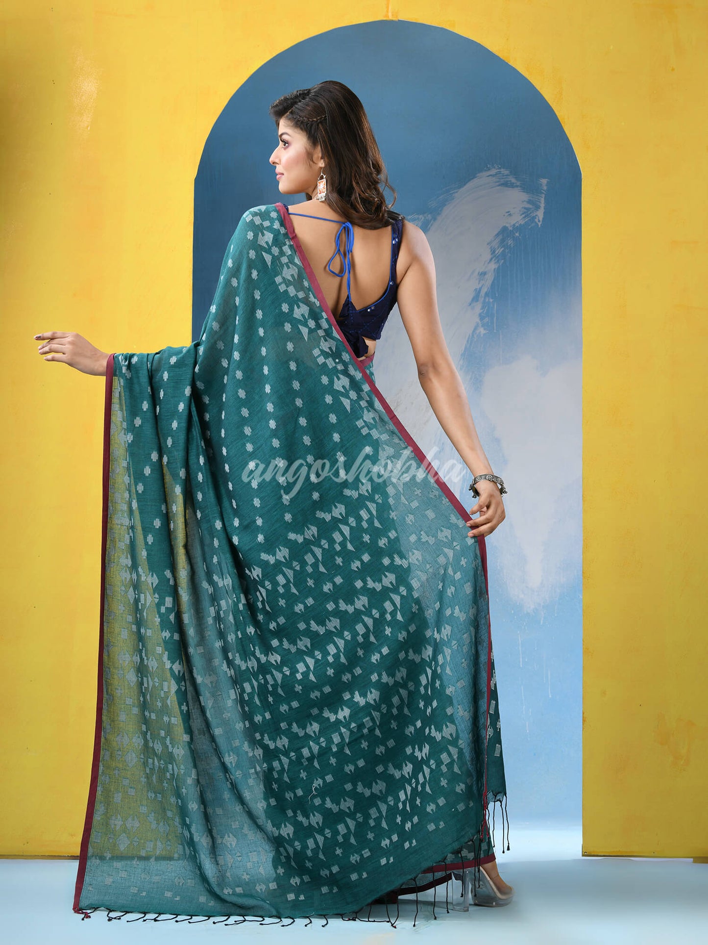 Minte Green Cotton Handloom Saree