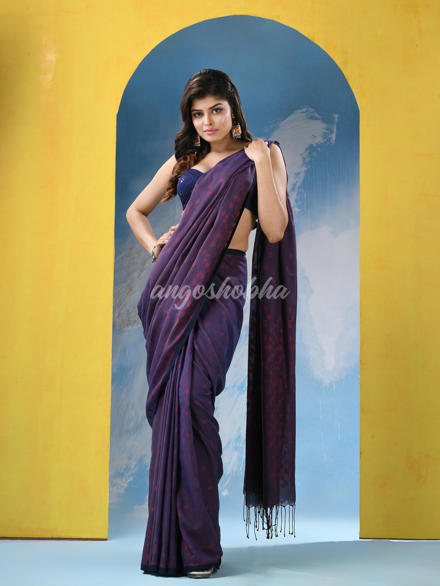 Slate Blue Cotton Handloom Saree