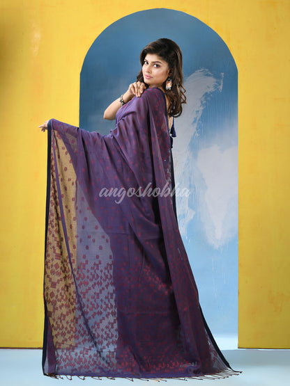 Slate Blue Cotton Handloom Saree