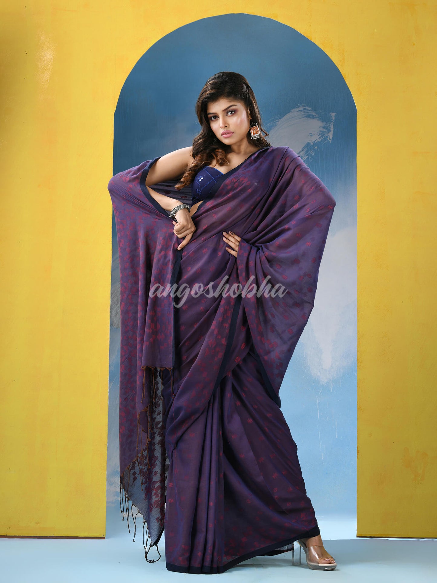 Slate Blue Cotton Handloom Saree