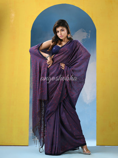 Slate Blue Cotton Handloom Saree