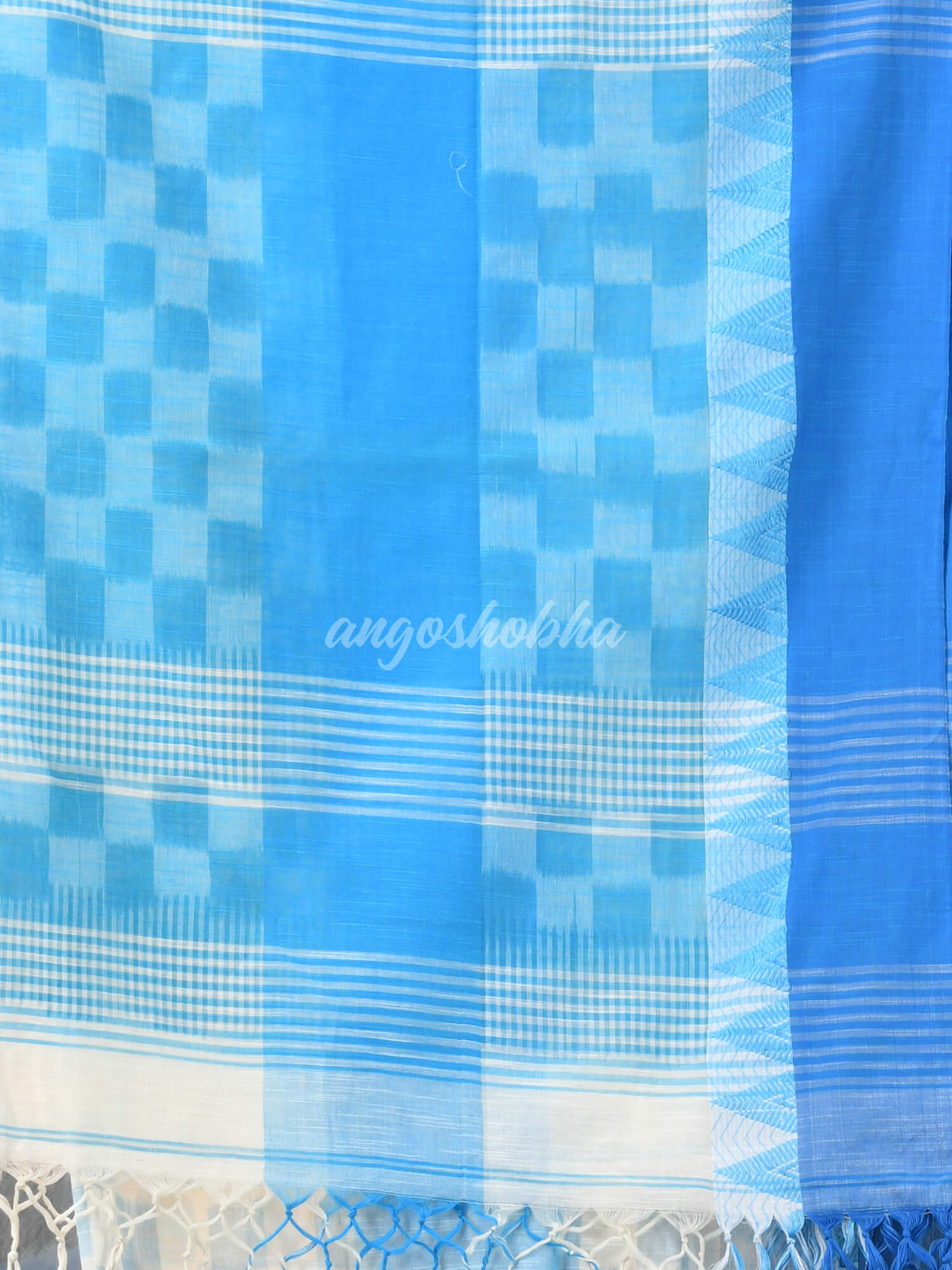White Sky Blue Cotton Handloom Saree