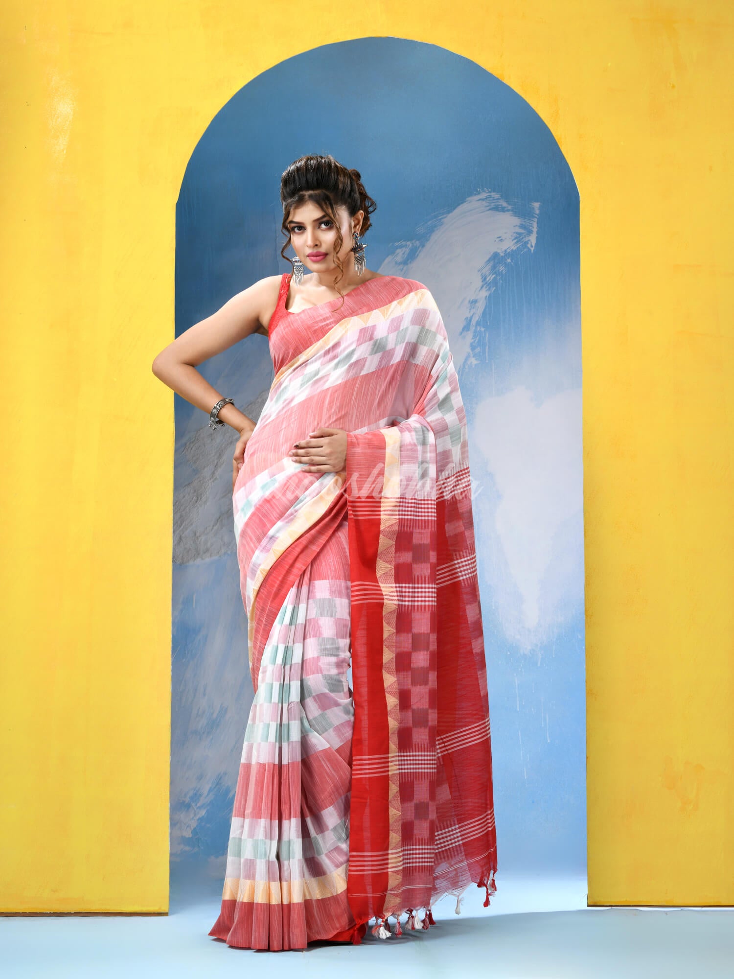 White Red Cotton Handloom Saree