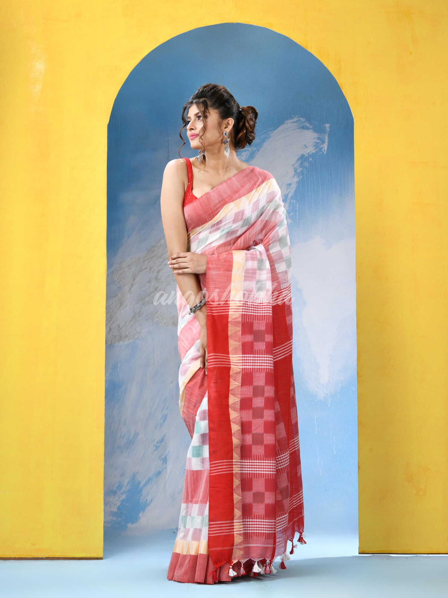White Red Cotton Handloom Saree