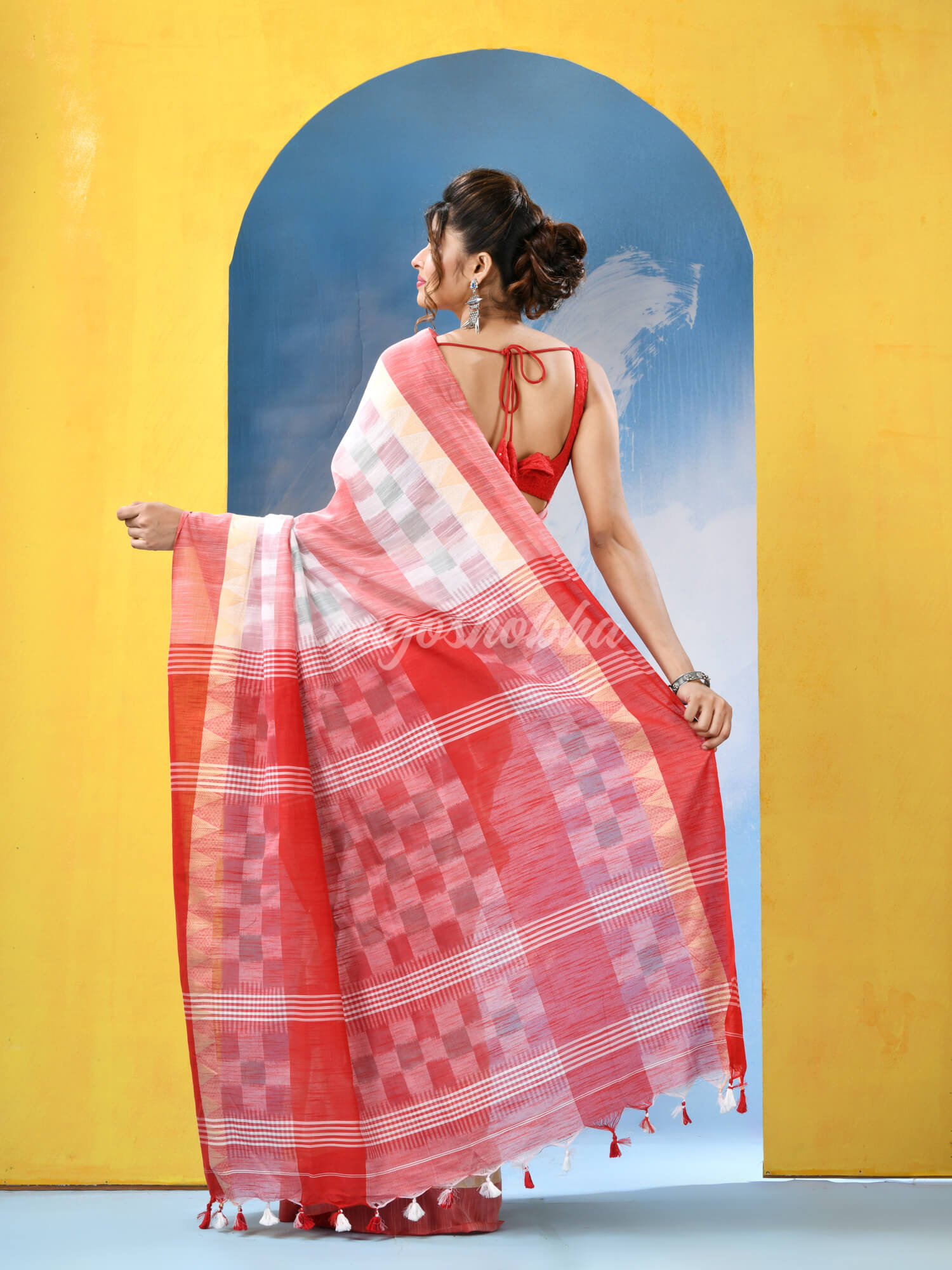 White Red Cotton Handloom Saree