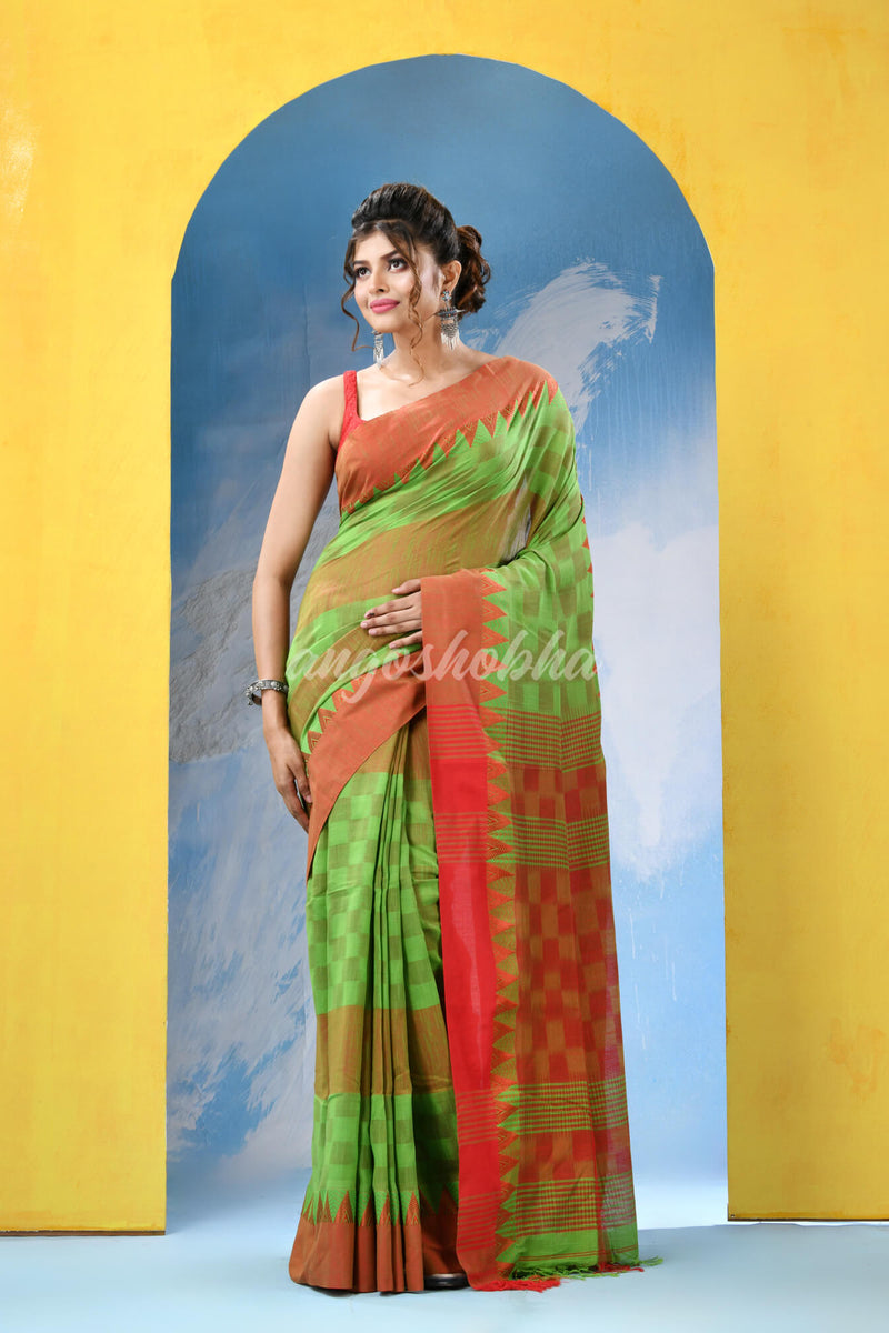 Green Red Cotton Handloom Saree