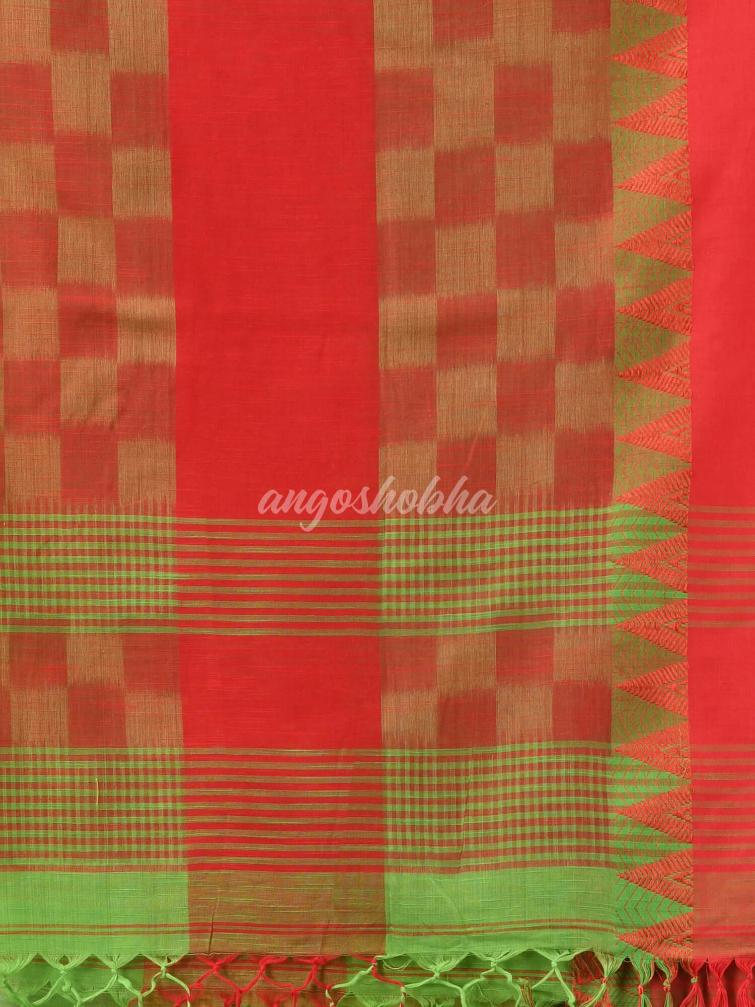 Green Red Cotton Handloom Saree