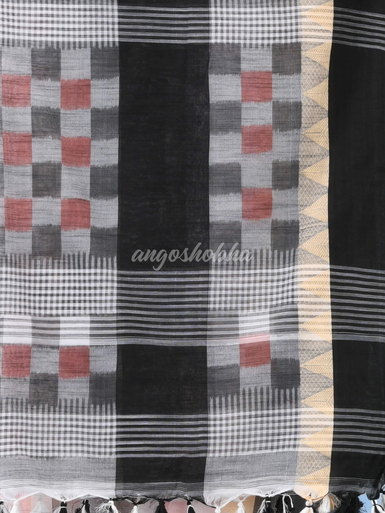 White Black Cotton Handloom Saree