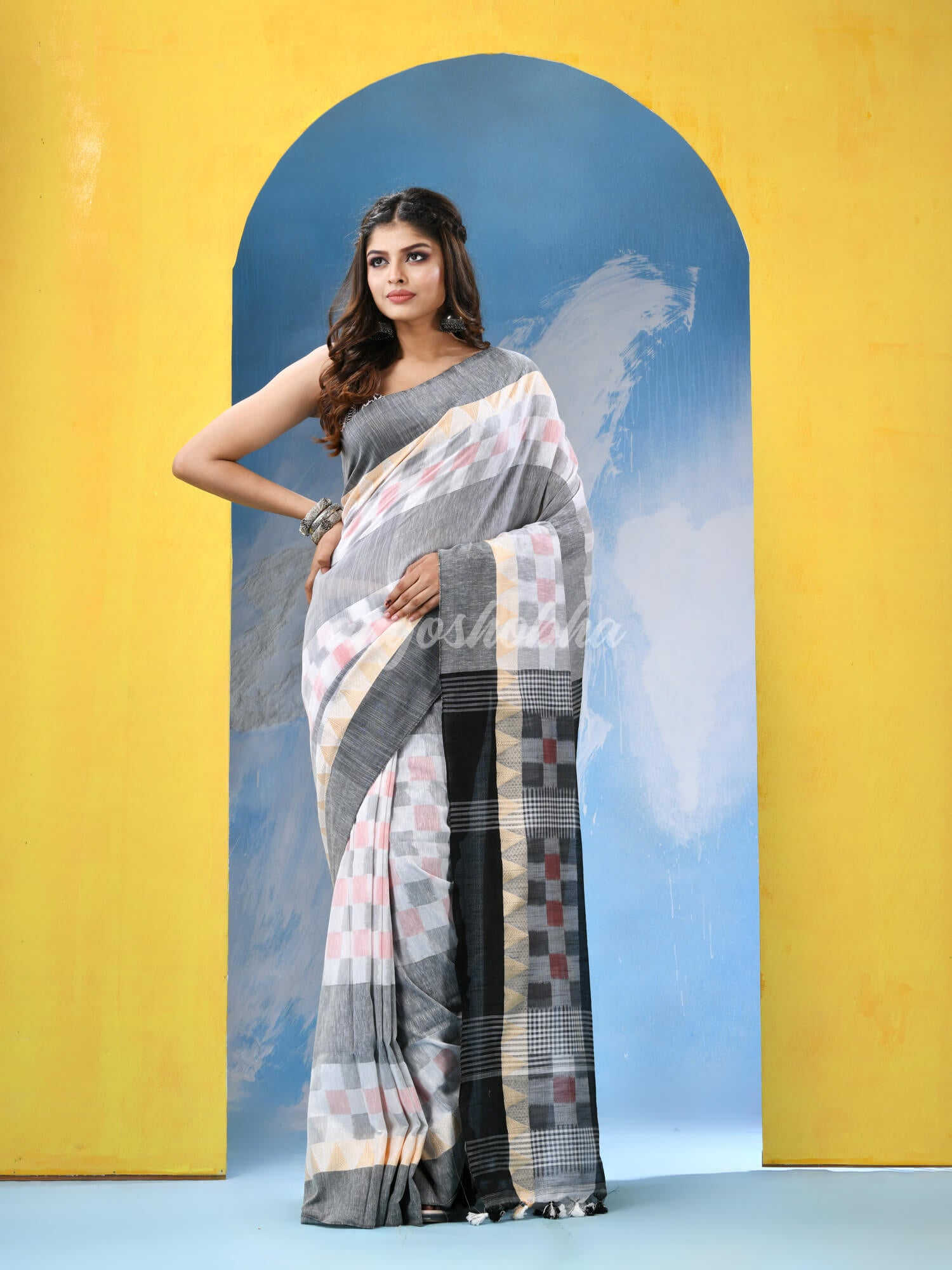 White Black Cotton Handloom Saree