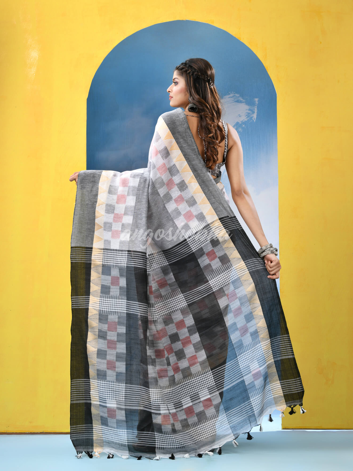 White Black Cotton Handloom Saree