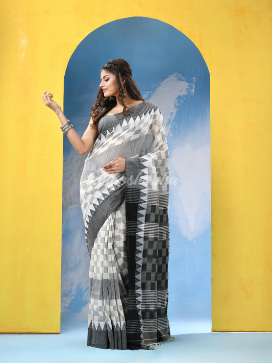 White Black Cotton Handloom Saree