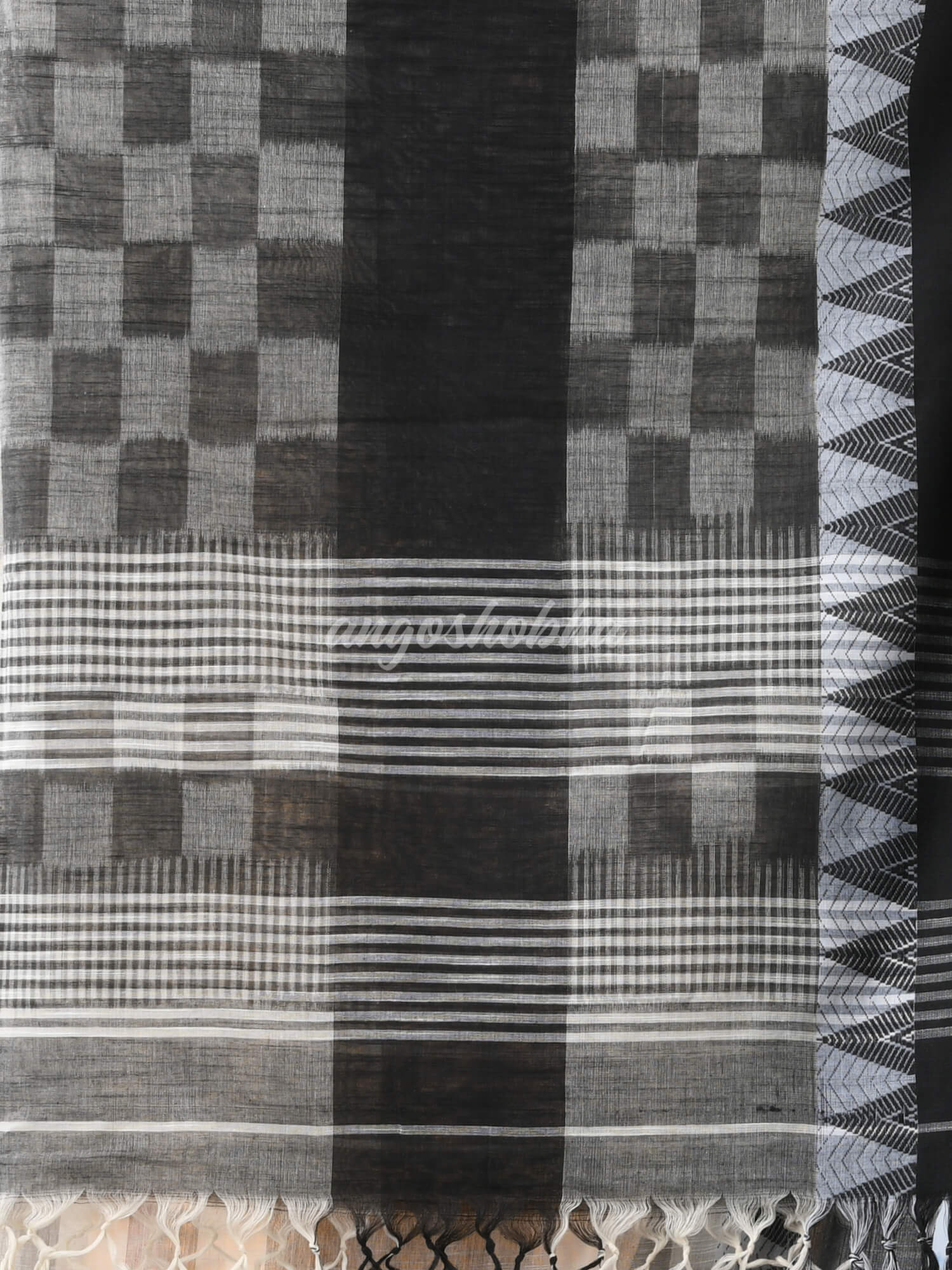 White Black Cotton Handloom Saree