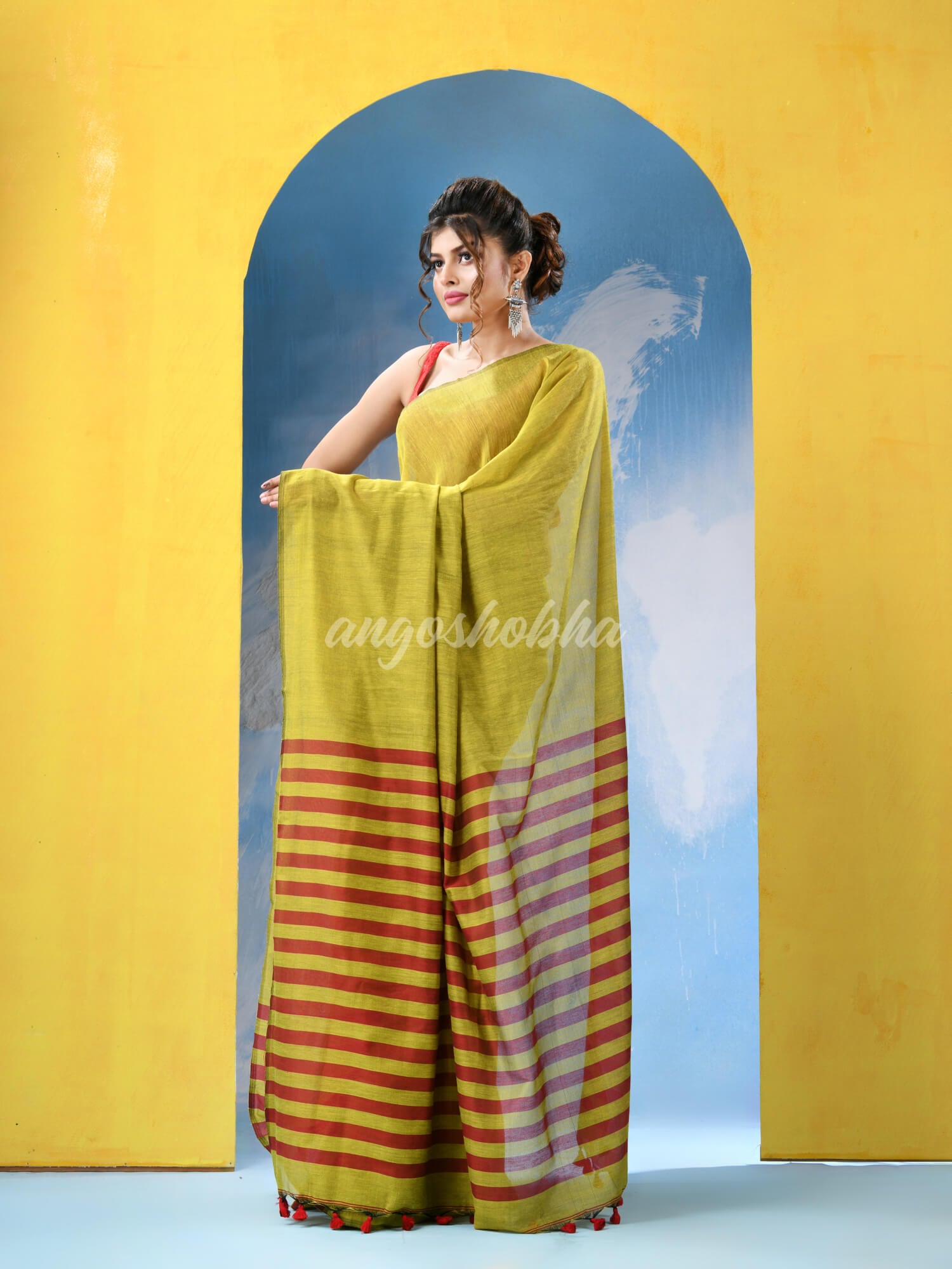 Lime Green Cotton Handloom Saree 