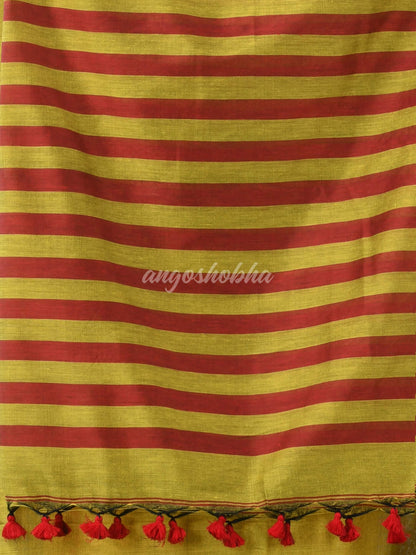 Lime Green Cotton Handloom Saree