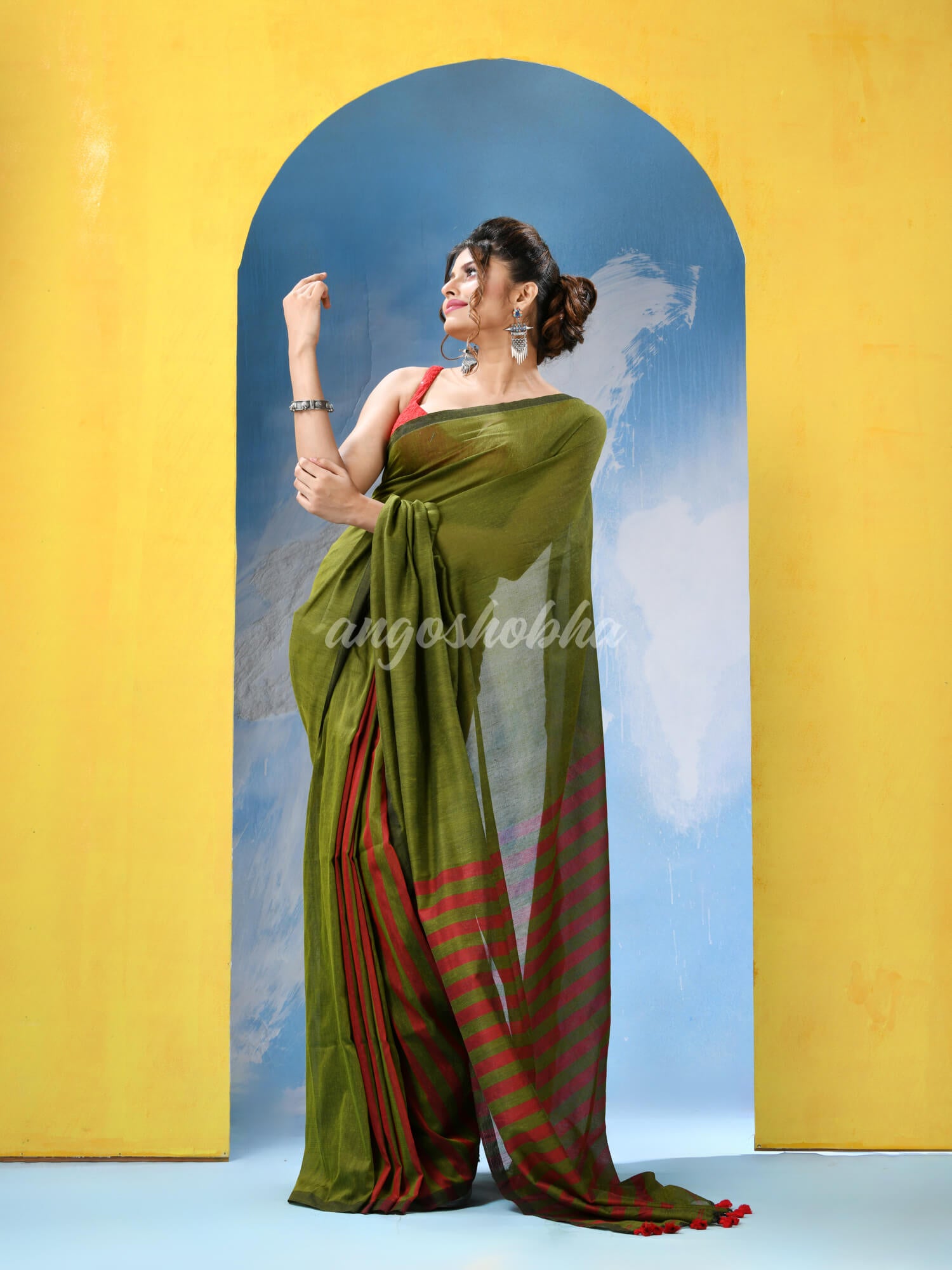 Crocodile Green Cotton Handloom Saree