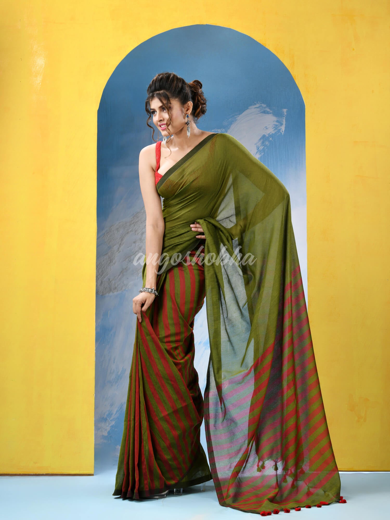Crocodile Green Cotton Handloom Saree