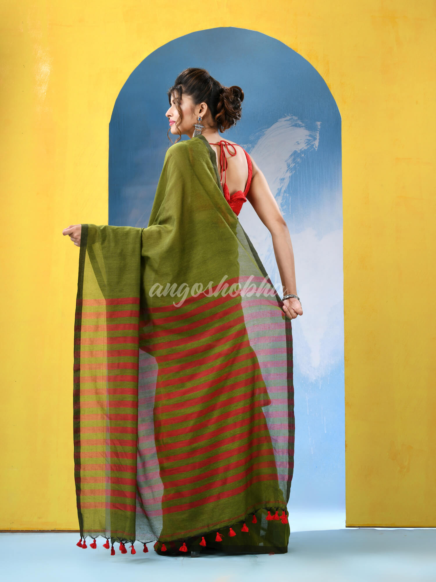 Crocodile Green Cotton Handloom Saree