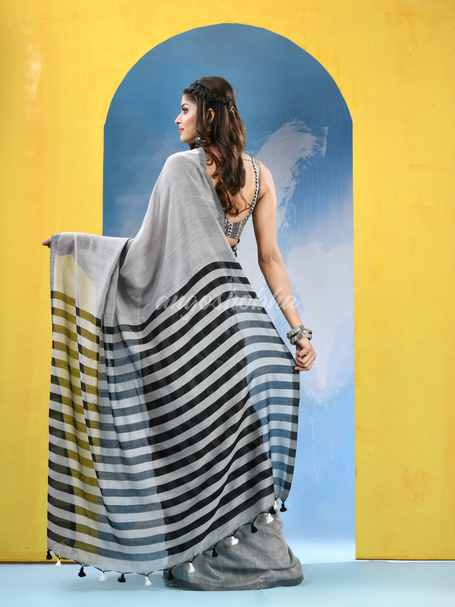 Silver Cotton Handloom Saree