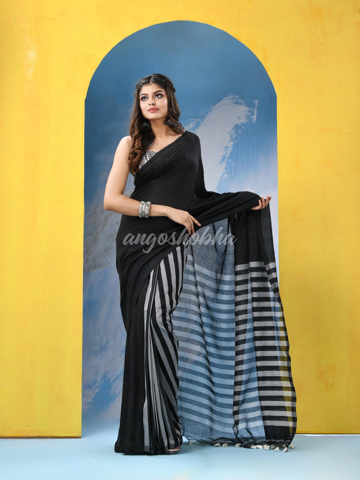 Black Cotton Handloom Saree for women