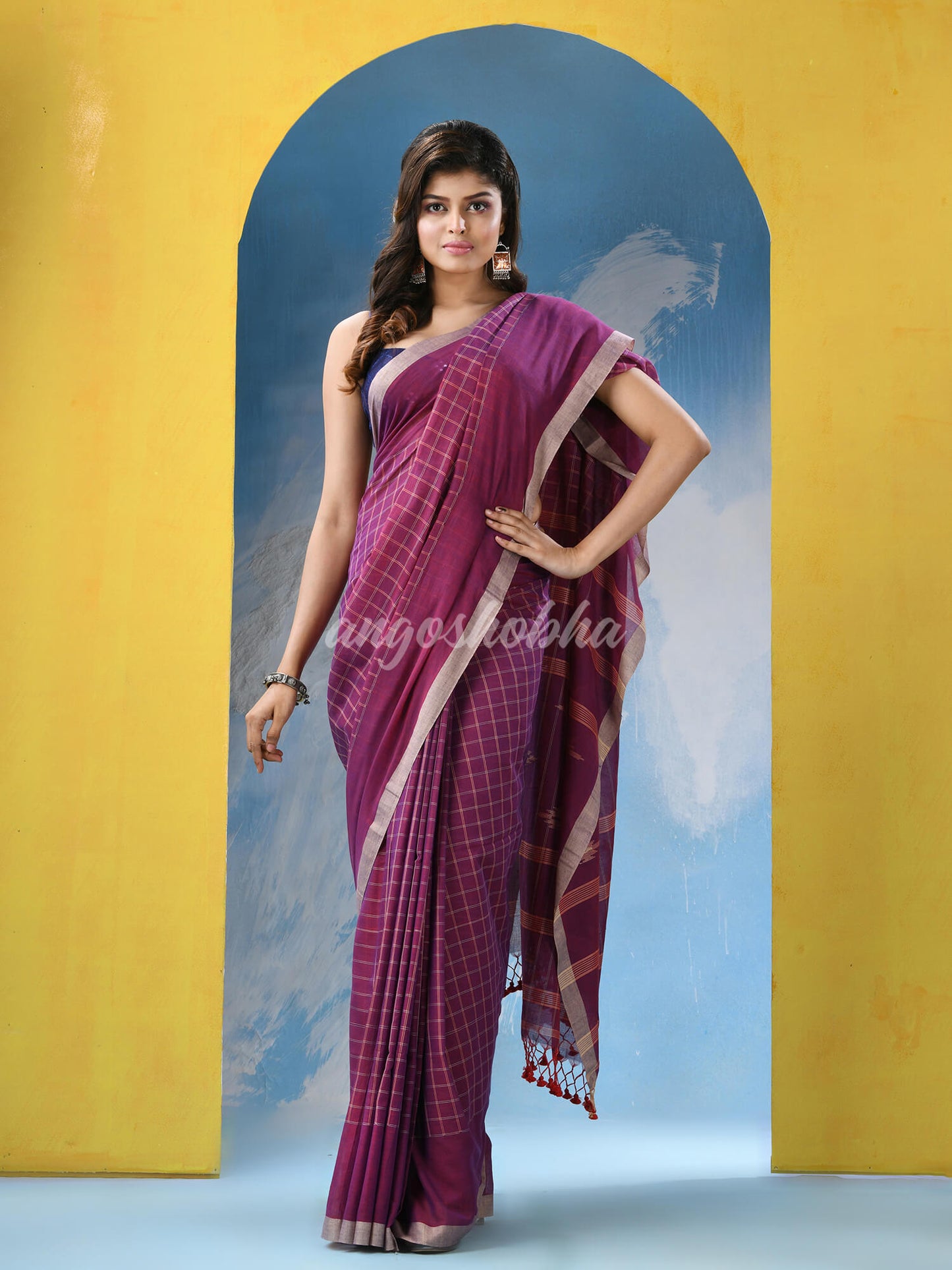 Luxury Purple Cotton Handloom Saree