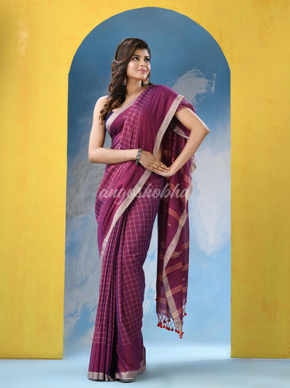 Luxury Purple Cotton Handloom Saree