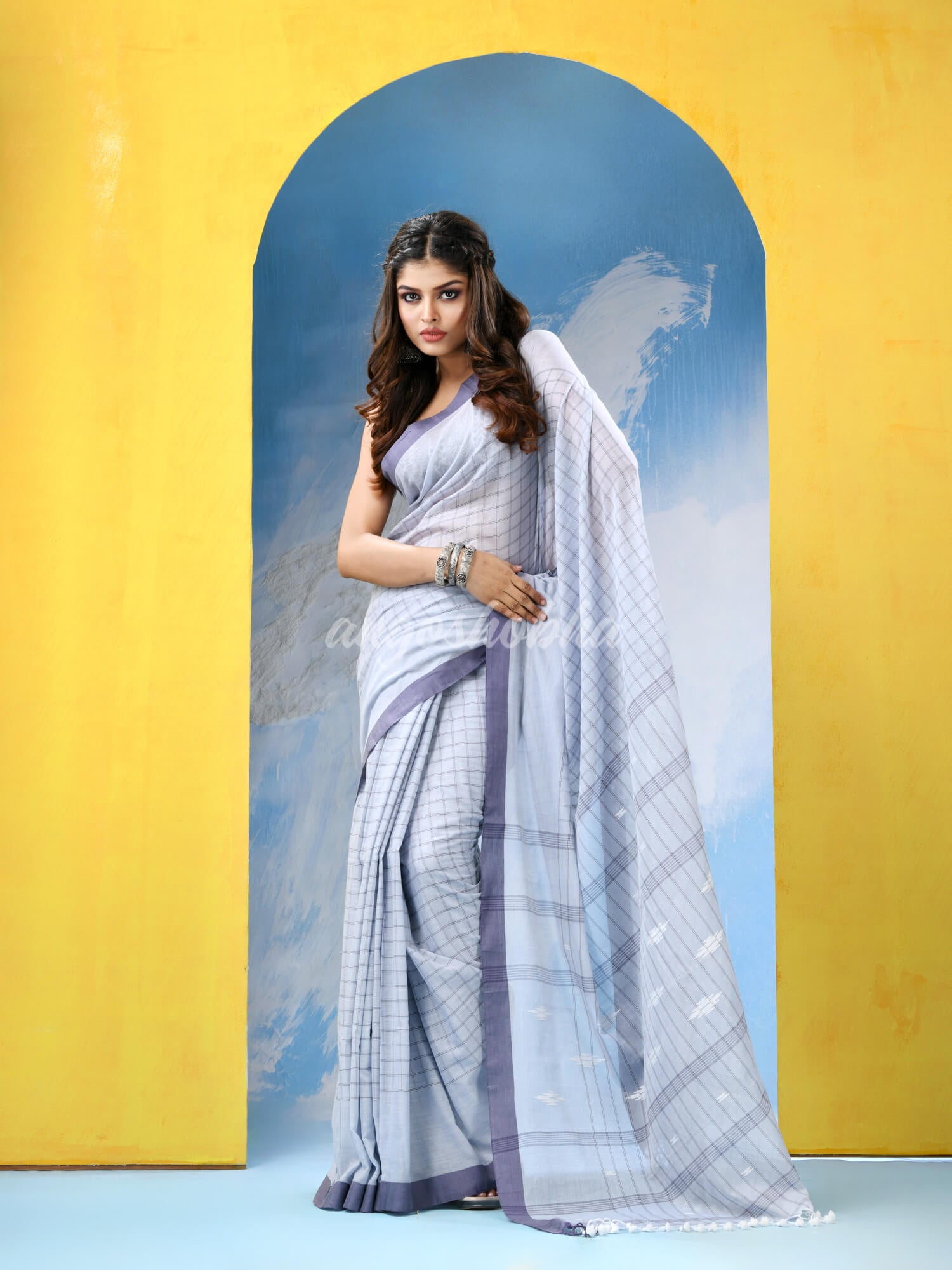 Silver Cotton Handloom Saree
