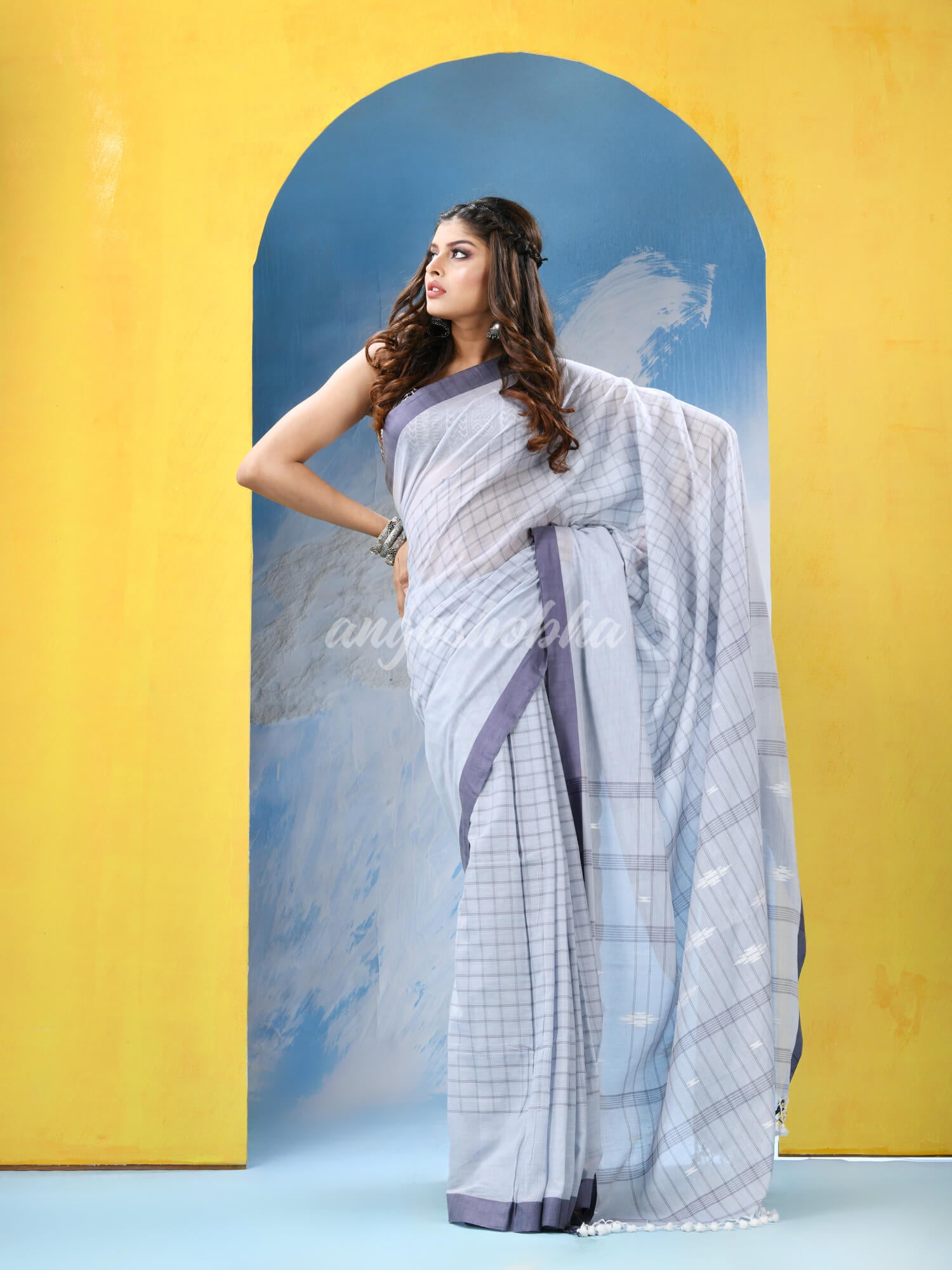 Silver Cotton Handloom Saree