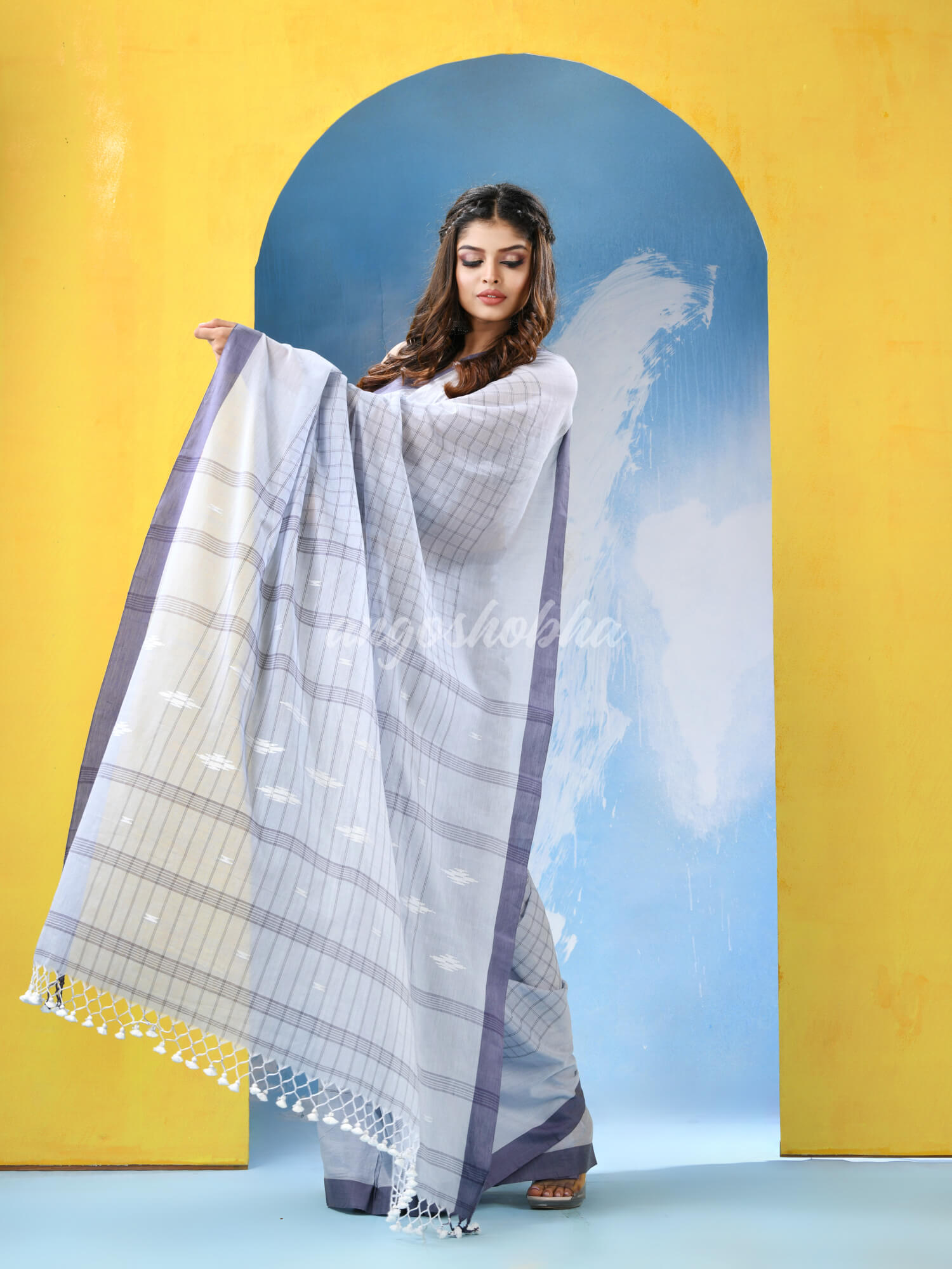 Silver Cotton Handloom Saree