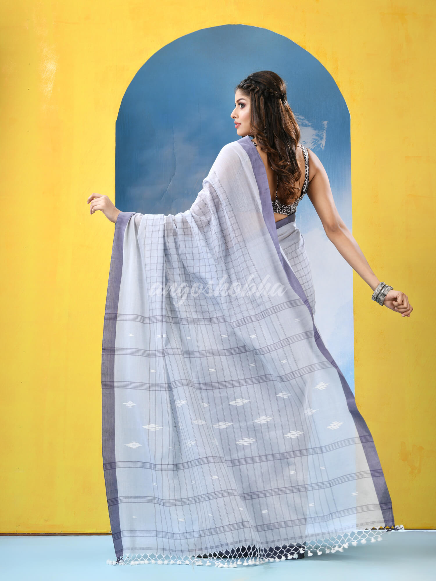 Silver Cotton Handloom Saree