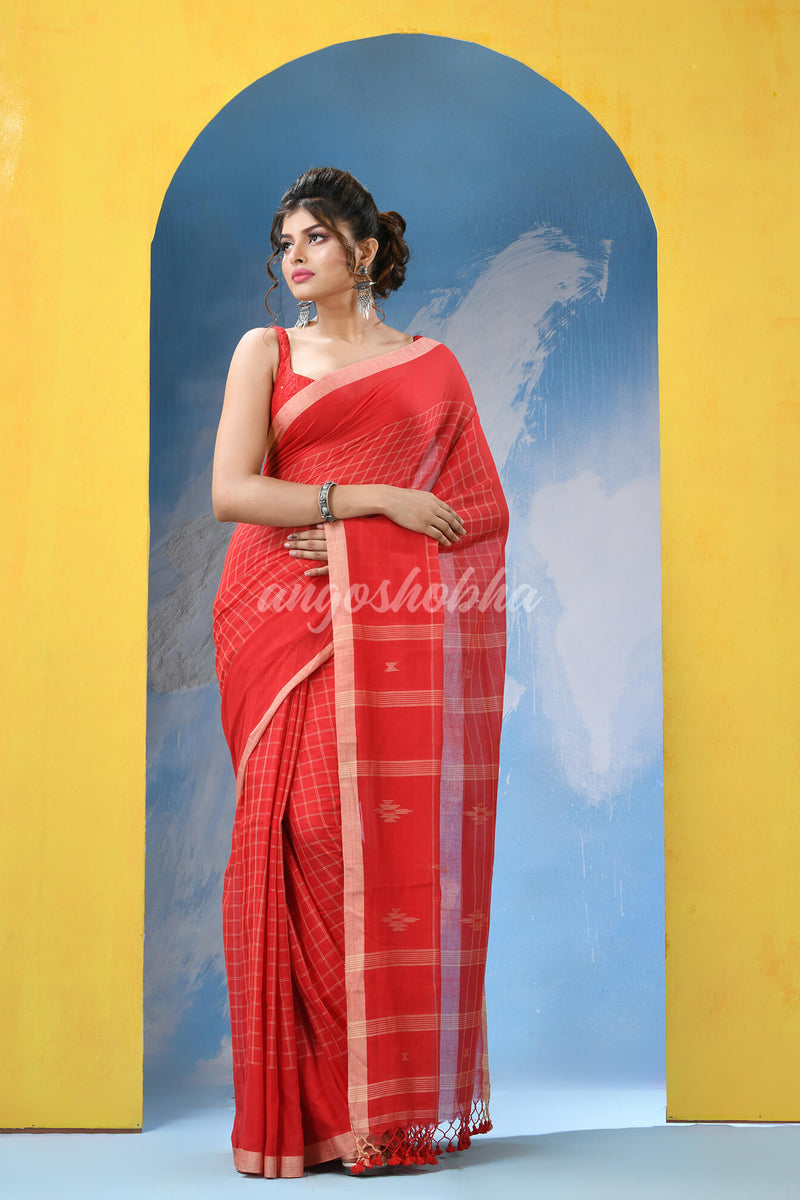 Red Cotton Handloom Saree