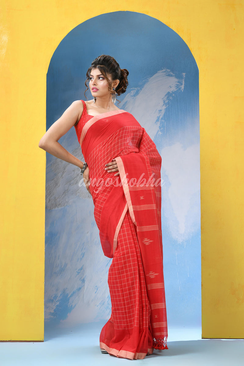 Red Cotton Handloom Saree