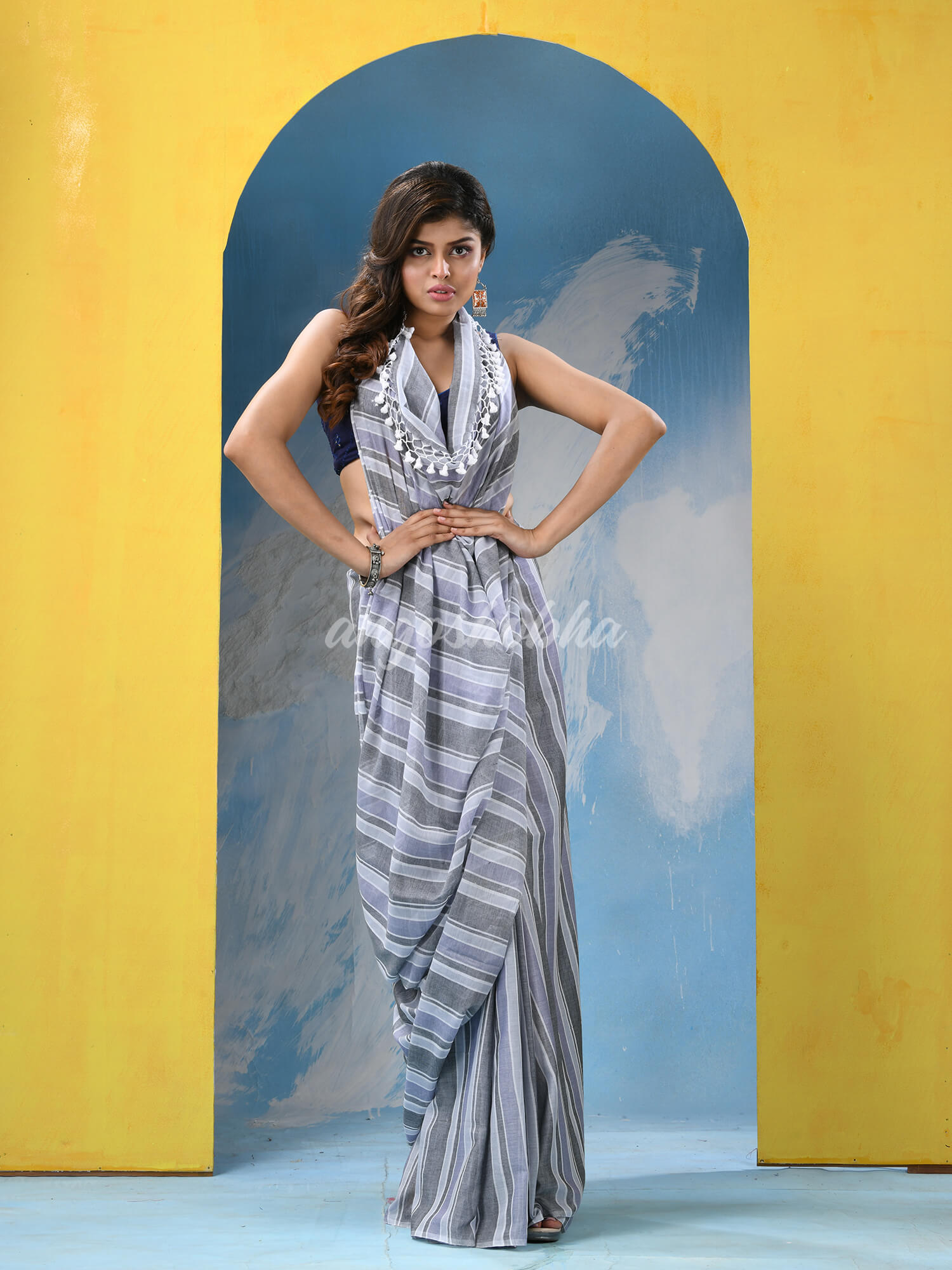 Multicolour Cotton Check Handloom Saree