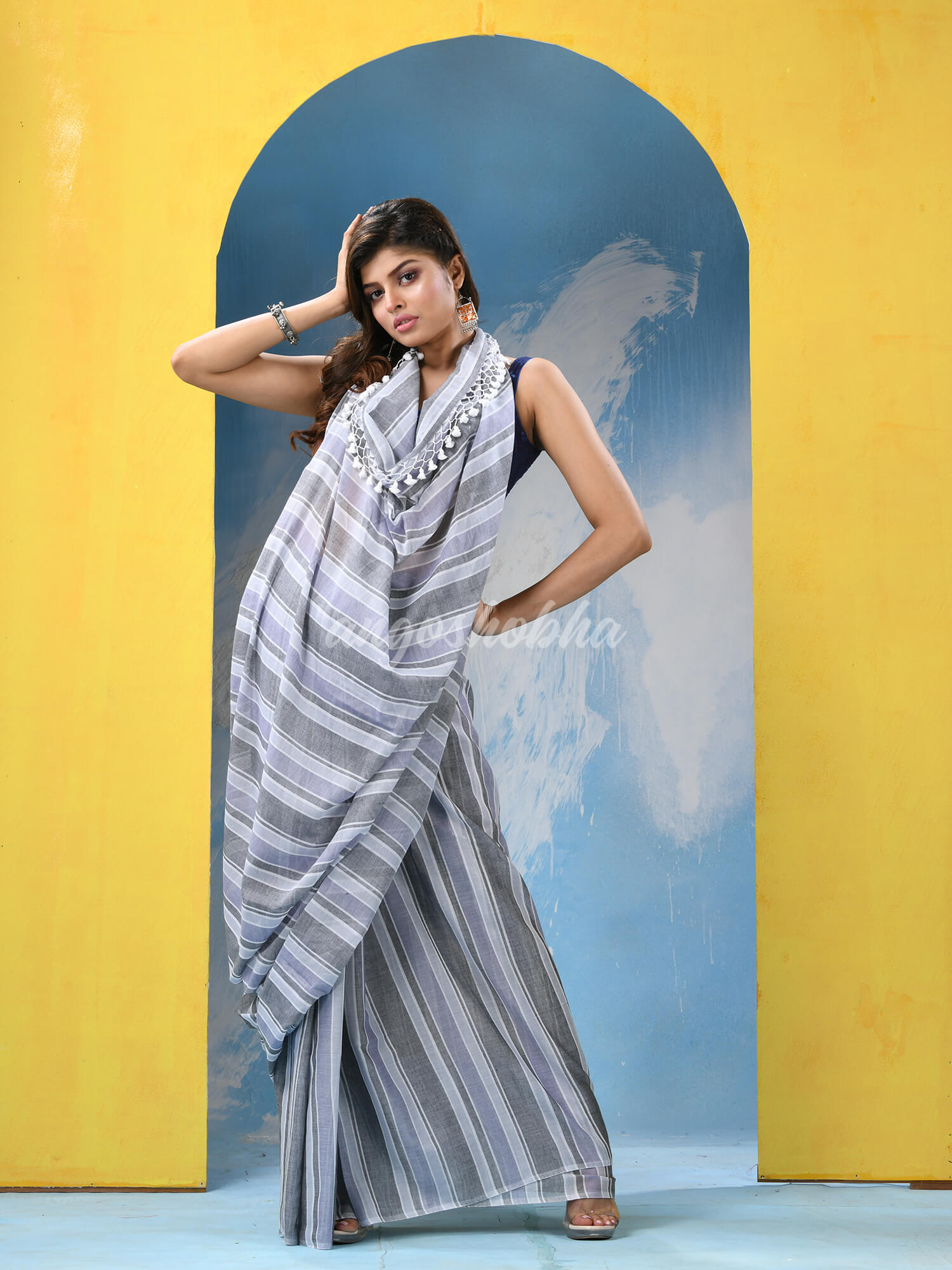 Multicolour Cotton Check Handloom Saree