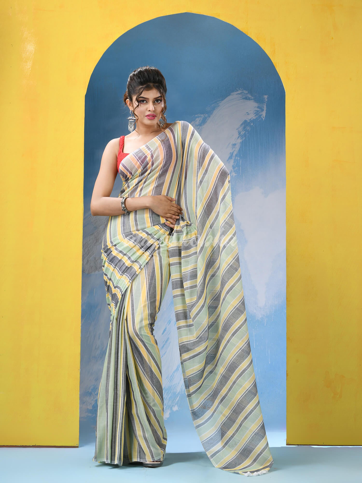 Multicolour Cotton Check Handloom Saree