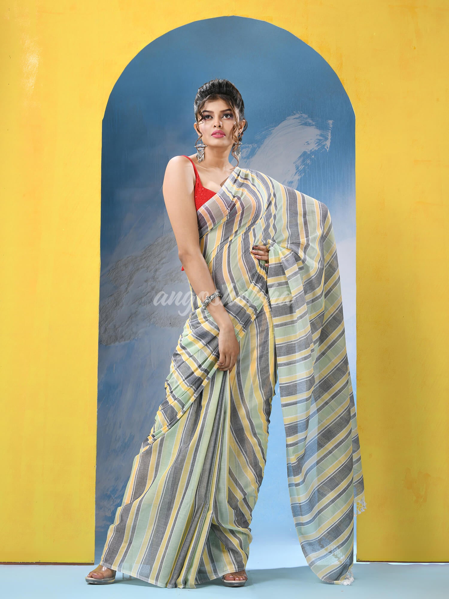 Multicolour Cotton Check Handloom Saree