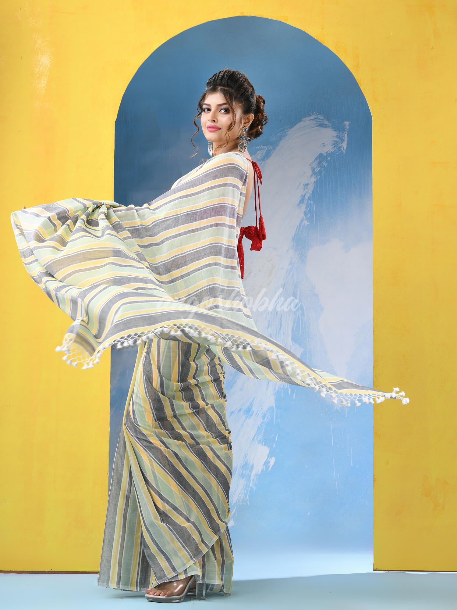 Multicolour Cotton Check Handloom Saree