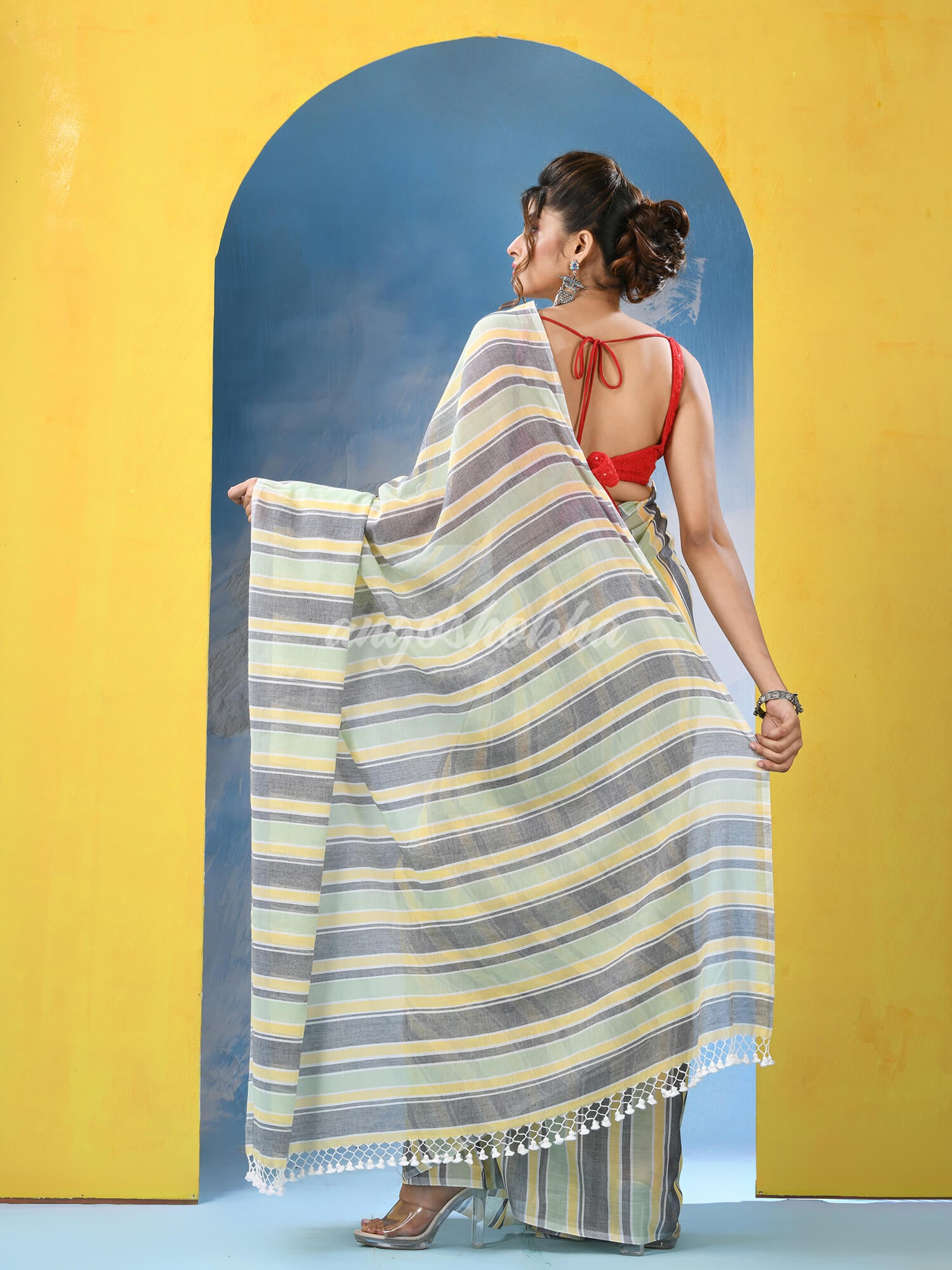 Multicolour Cotton Check Handloom Saree